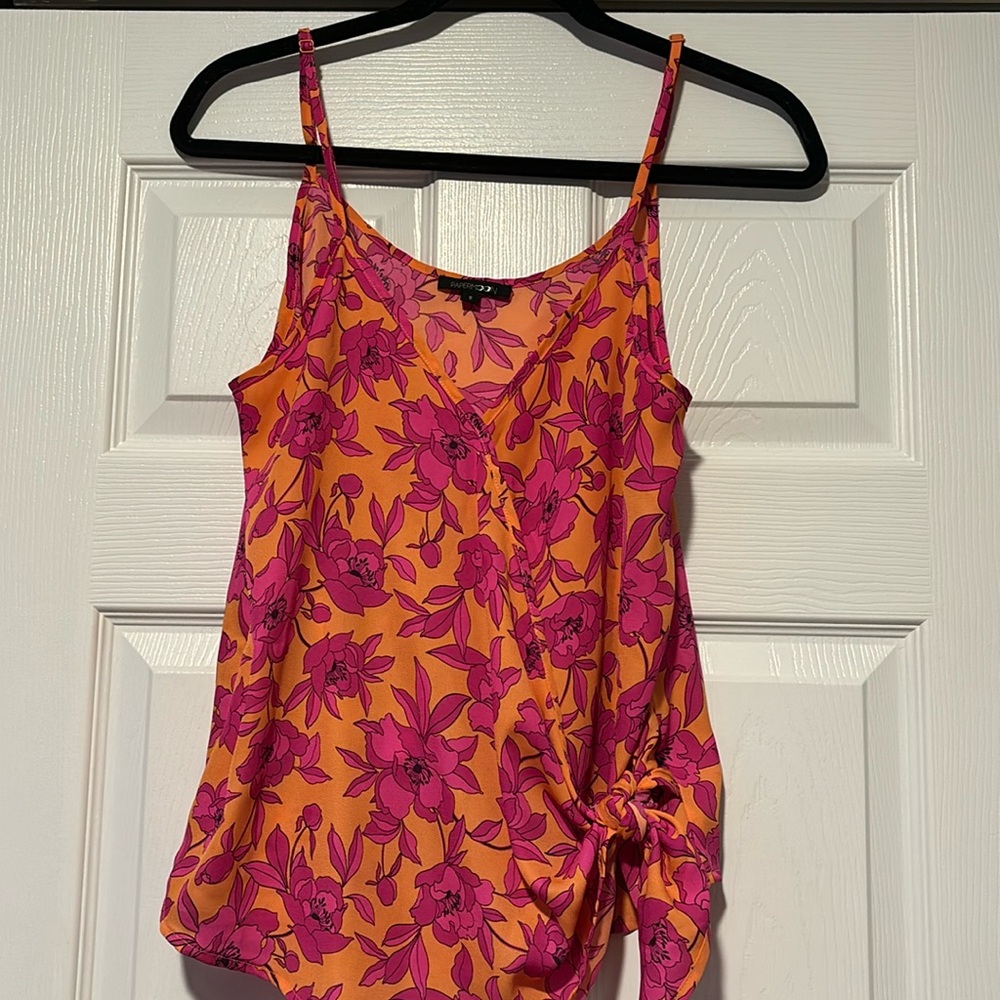 Papermoon 🌸Floral Tank EUC Orange and Hot Pink Small
